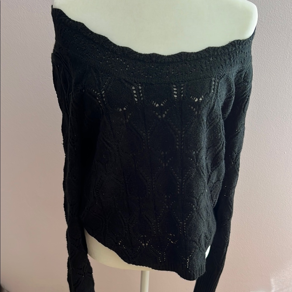 Bluivy Black Off-the-Shoulder Sweater with Delicate Knit